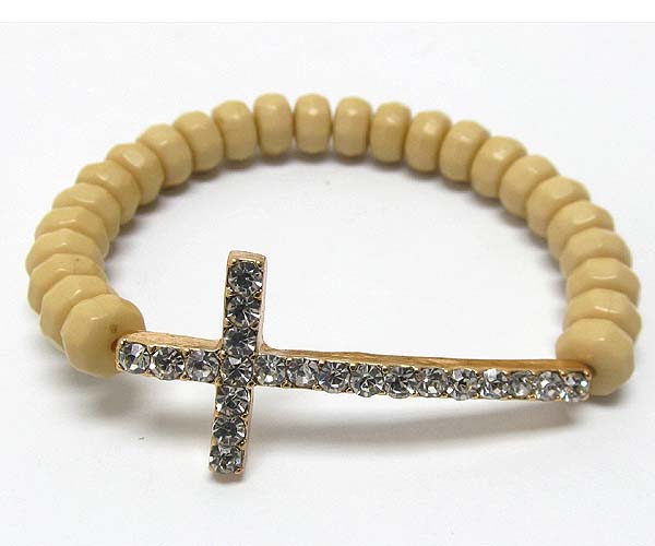 Cypress cross and beads stretch bracelet