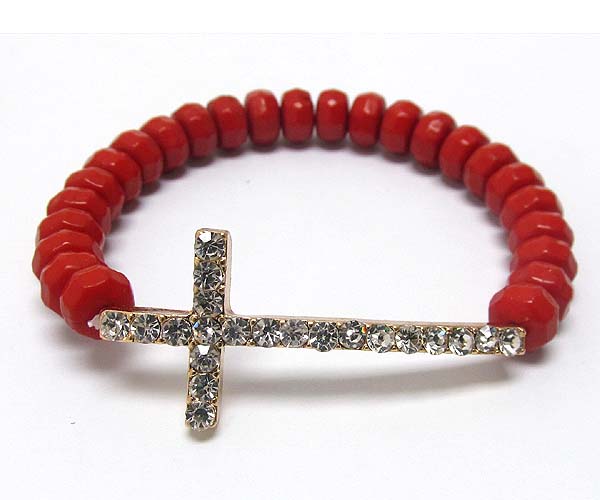 Cypress cross and beads stretch bracelet