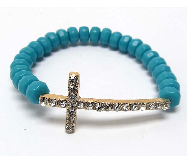 Cypress cross and beads stretch bracelet