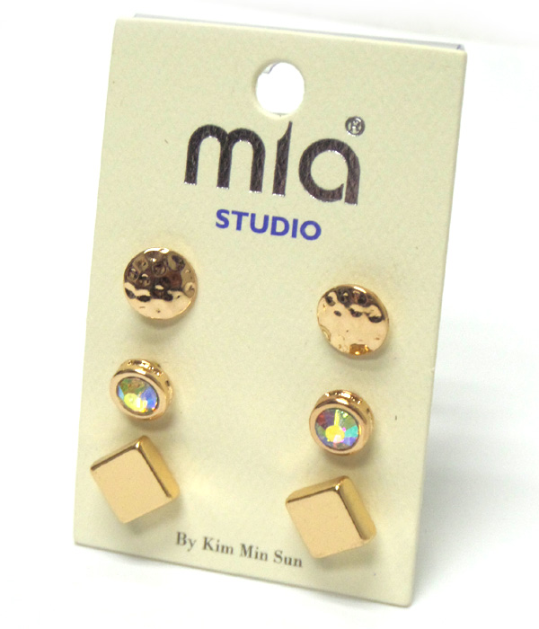 Muti metal small set of 3 stud earrings