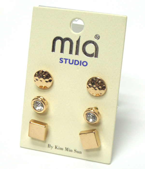 Muti metal small set of 3 stud earrings 