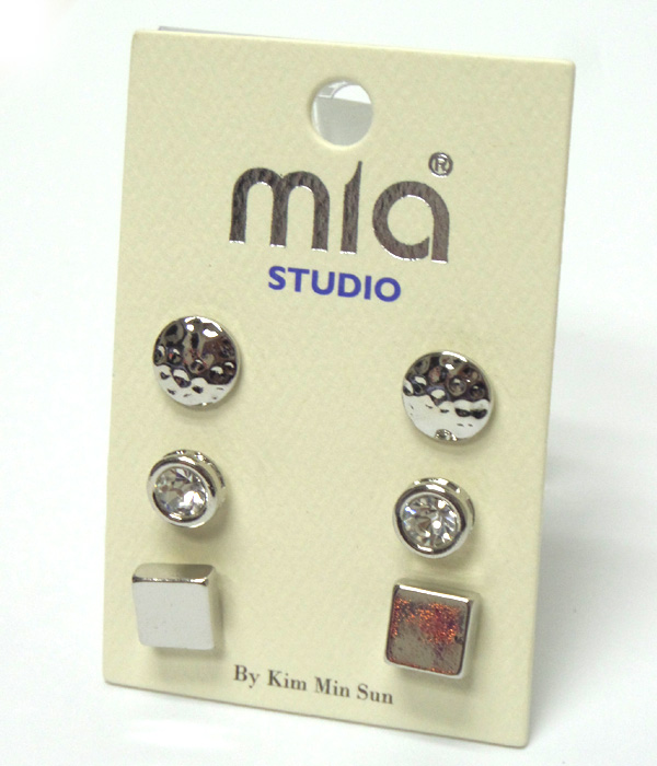 Muti metal small set of 3 stud earrings