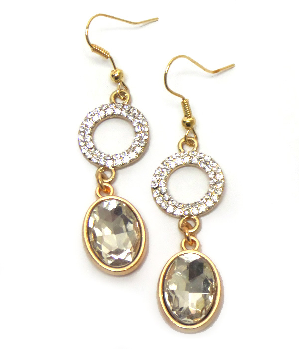 Oval crystal with stone fish hook earring 