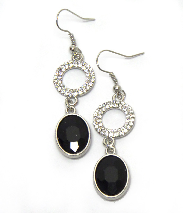 Oval crystal with stone fish hook earring 