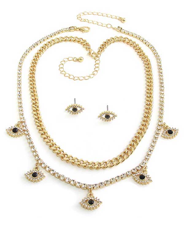 Evil eye theme chunky chain double necklace set