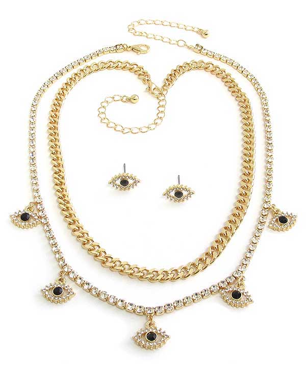 EVIL EYE THEME CHUNKY CHAIN DOUBLE NECKLACE SET