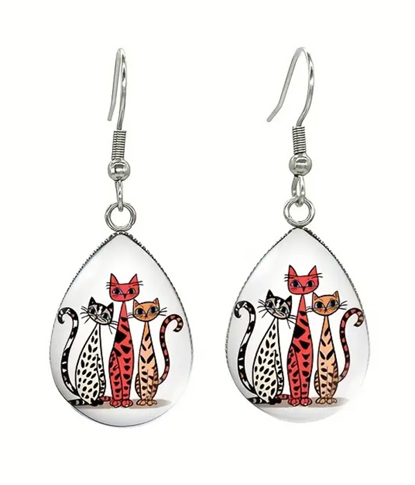 Pet lovers theme teardrop earring - cats