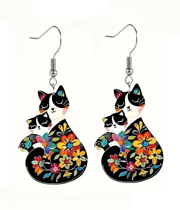Flower print acrylic earring - cats