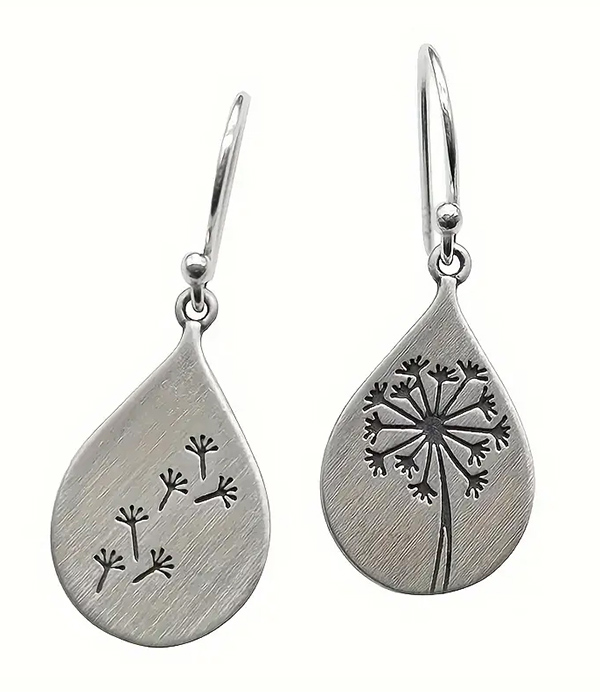 Dandelion flower teardrop earring