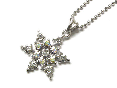 Made in korea whitegold plating crystal snow flake necklace