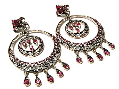 Boutique style genuine austrian crystal double hoop earring - hoops