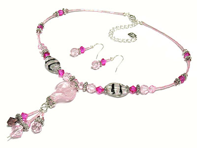 Multi glass beads necklace and earrign set