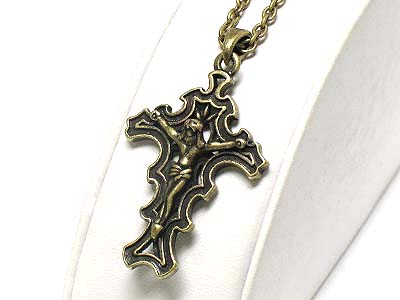 Burnish metal jesus cross pendant necklace