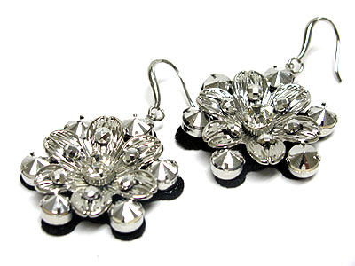 METALLIC STONE FLOWER CHIFFON EARRING