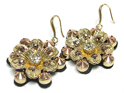 METALLIC STONE FLOWER CHIFFON EARRING