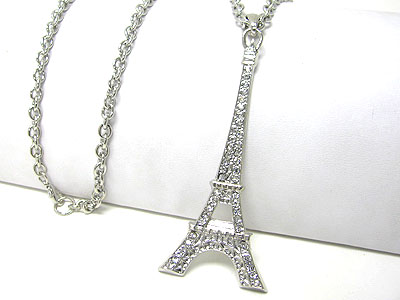Crystal stud eifel tower pendant long necklace
