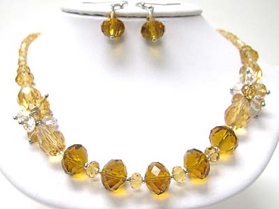 Crystal cut facet glass beads link necklace set 