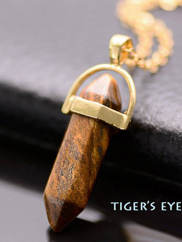 Semi precious stone pendant necklace - tiger eye