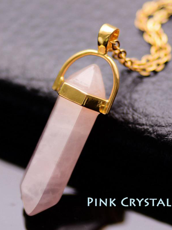 Semi precious stone pendant necklace - rose quartz