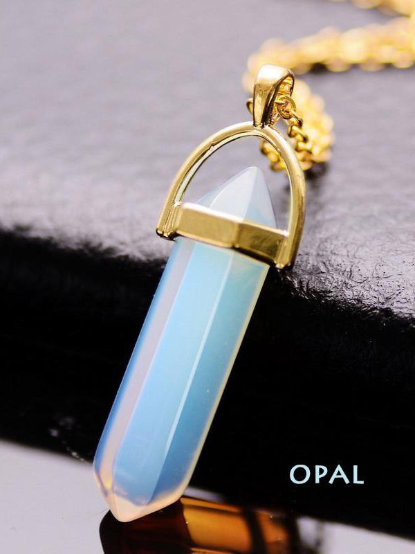 Semi precious stone pendant necklace - opal