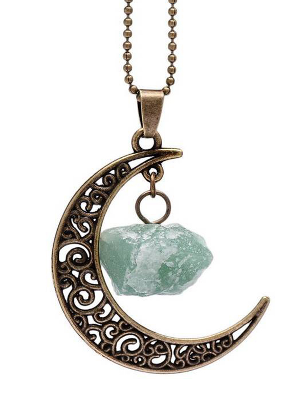 Semi precious stone dangle moon pendant necklace