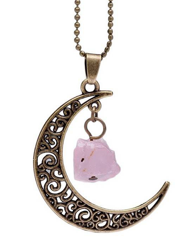 Semi precious stone dangle moon pendant necklace