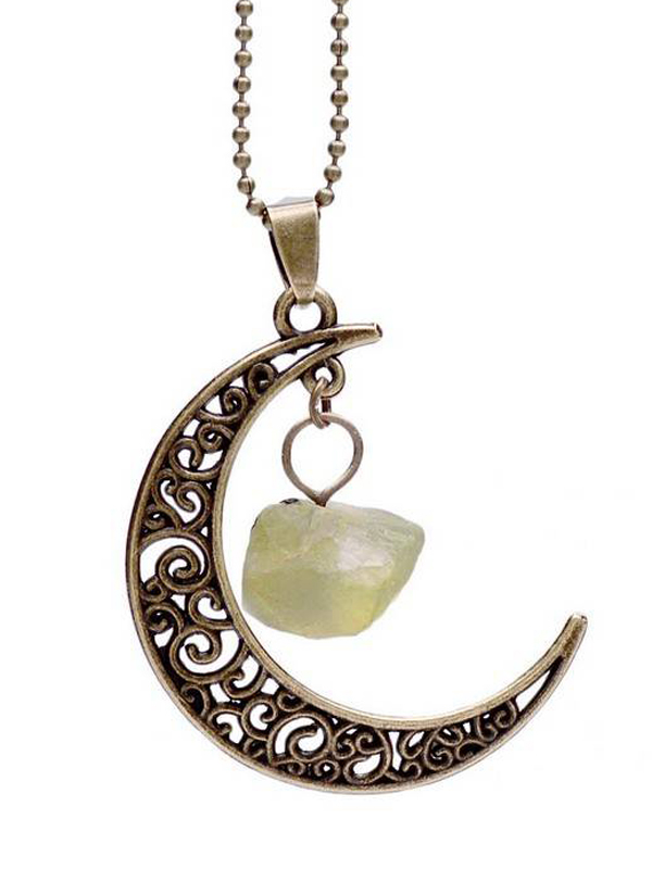 Semi precious stone dangle moon pendant necklace