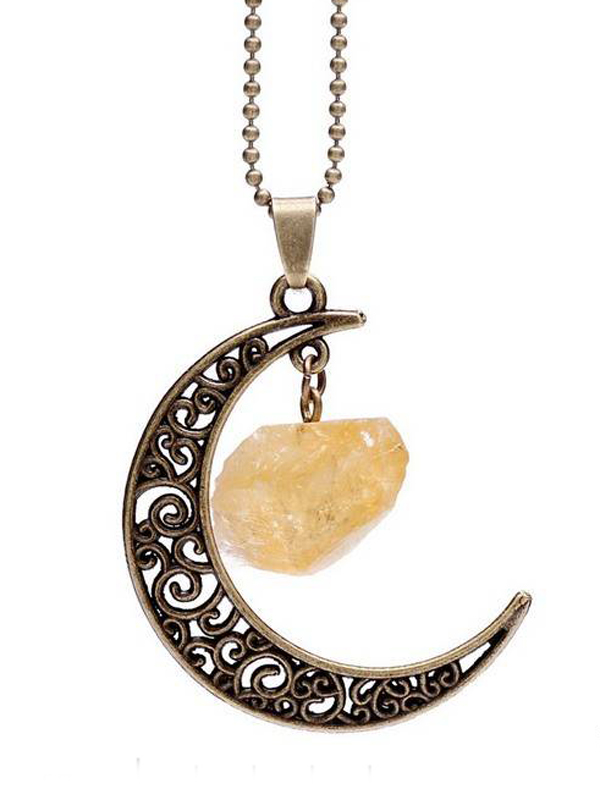 Semi precious stone dangle moon pendant necklace