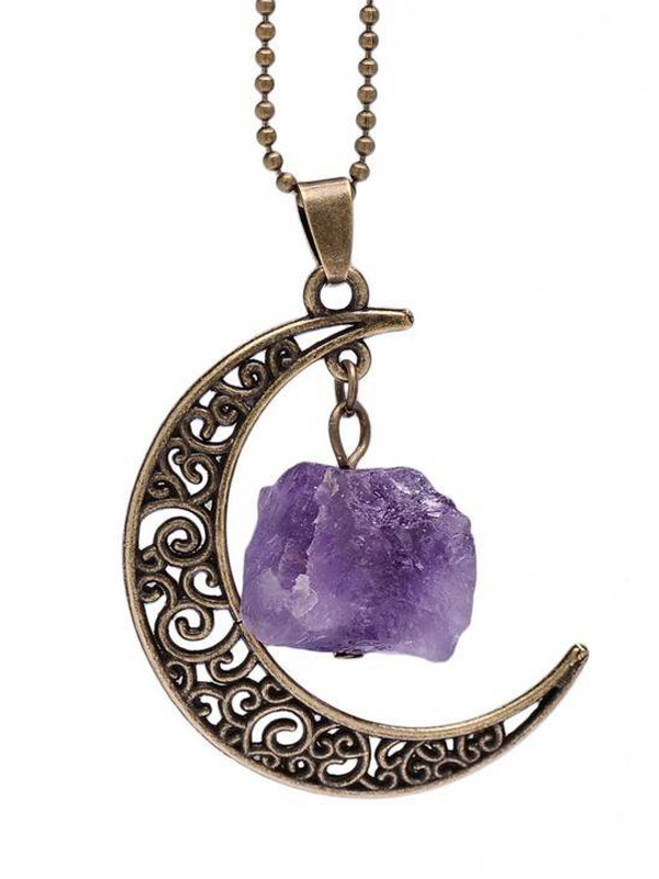 Semi precious stone dangle moon pendant necklace