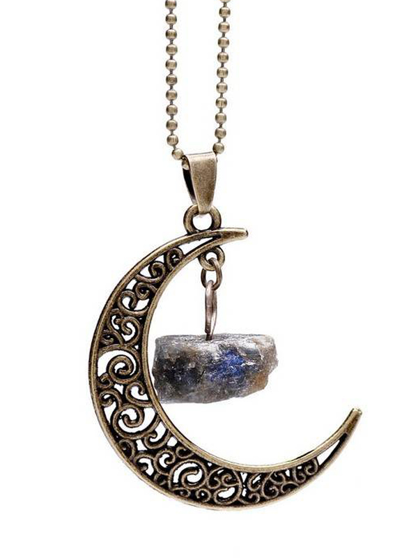 Semi precious stone dangle moon pendant necklace