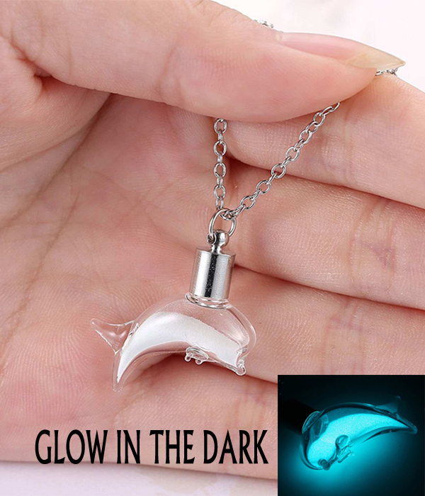 Glow in the dark sand and glass dolphine necklace