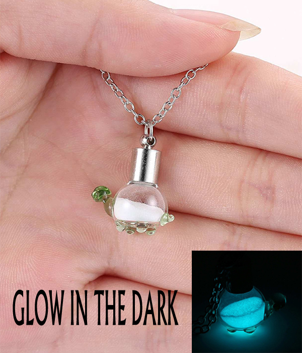 Glow in the dark sand and glass turtle necklace