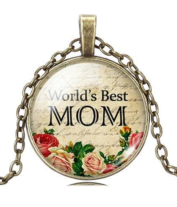 Antique bronze mothers day cabochon necklace - world best mom
