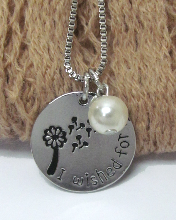 Valentine love message pearl and round pendant necklace - i wished for you