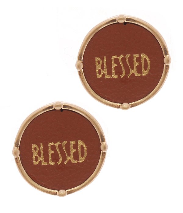 Religious inspiration leather round stud earring