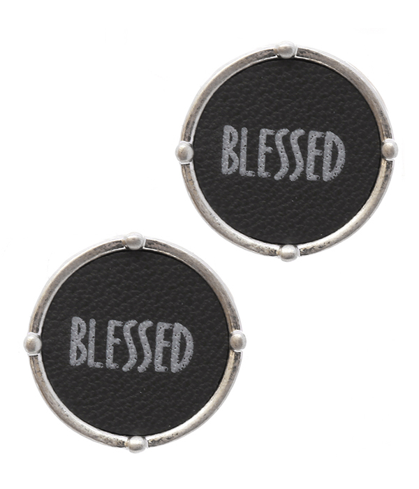 RELIGIOUS INSPIRATION LEATHER ROUND STUD EARRING