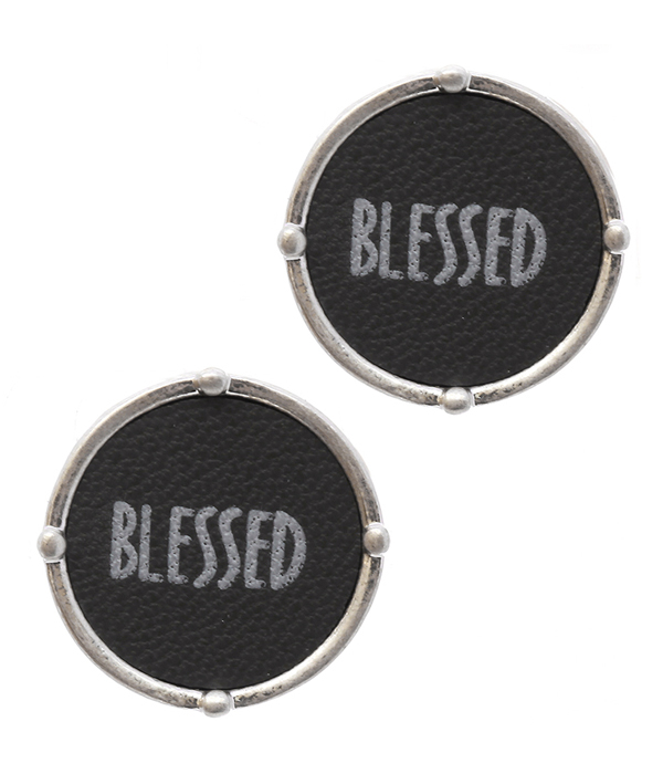 Religious inspiration leather round stud earring