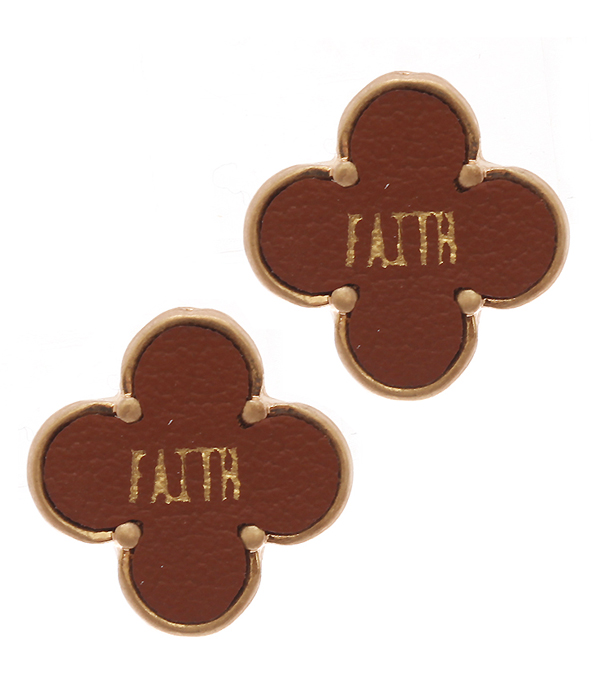 RELIGIOUS INSPIRATION LEATHER QUATREFOIL STUD EARRING