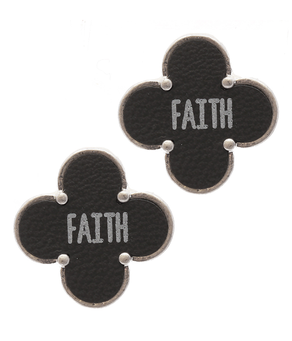 RELIGIOUS INSPIRATION LEATHER QUATREFOIL STUD EARRING