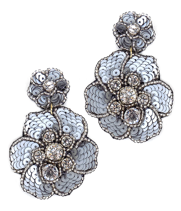 Handmade sequin double flower earring