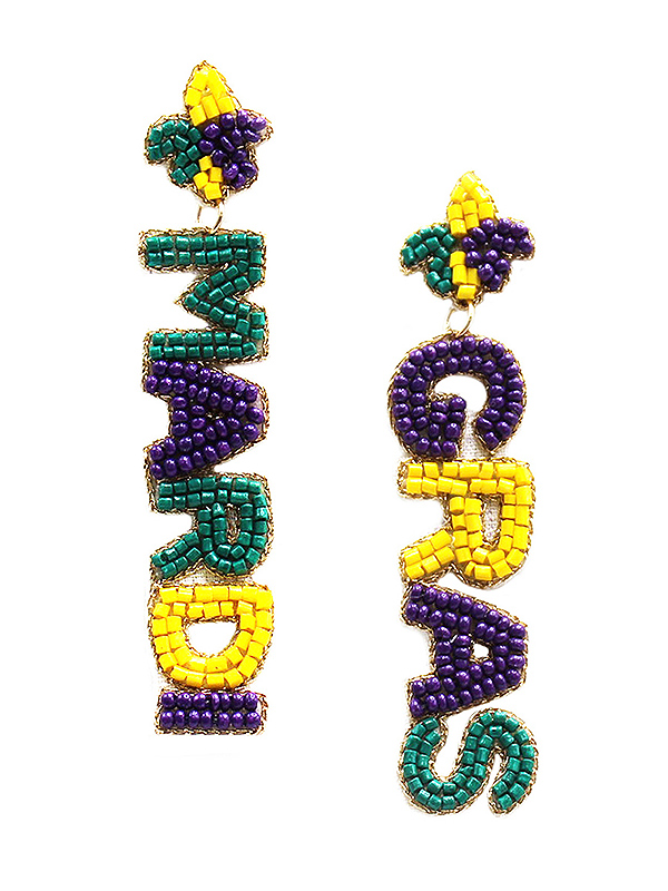 HANDMADE MULTI SEEDBEAD MARDI GRAS THEME EARRING