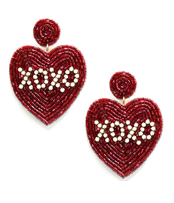 Handmade multi seedbead valentine day theme earring - heart