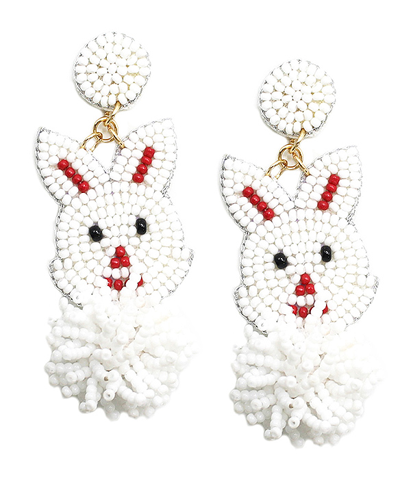 HANDMADE MULTI SEEDBEAD SPORT THEME EARRING - EASTER BUNNY