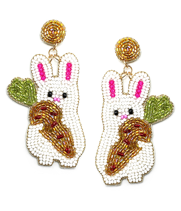 Handmade multi seedbead easter theme earring - easter bunny