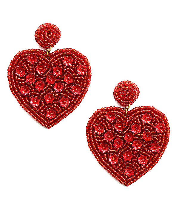 Handmade multi seedbead valentine day theme earring - heart
