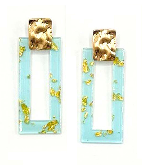 Transparent gold flake acetate bar earring