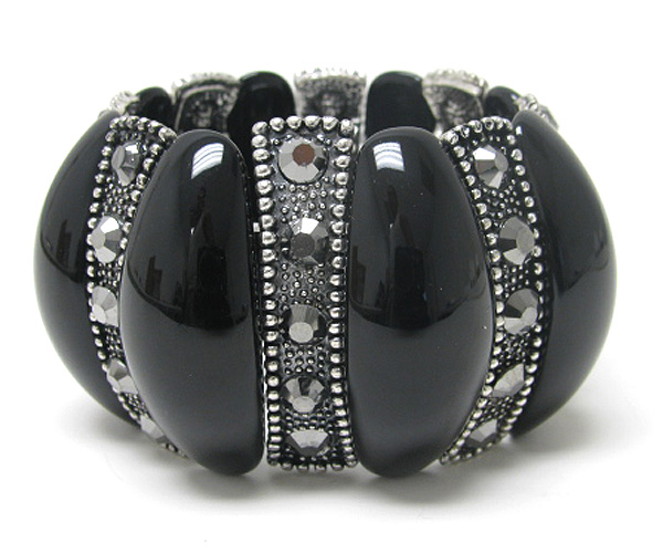 Crystal and acrylic bar link stretch bracelet