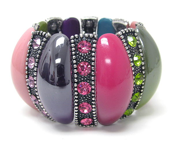 Crystal and acrylic bar link stretch bracelet