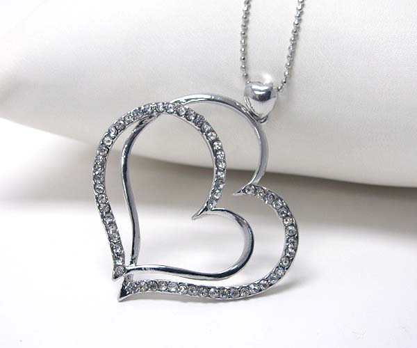 Crystal stud double heart necklace -valentine