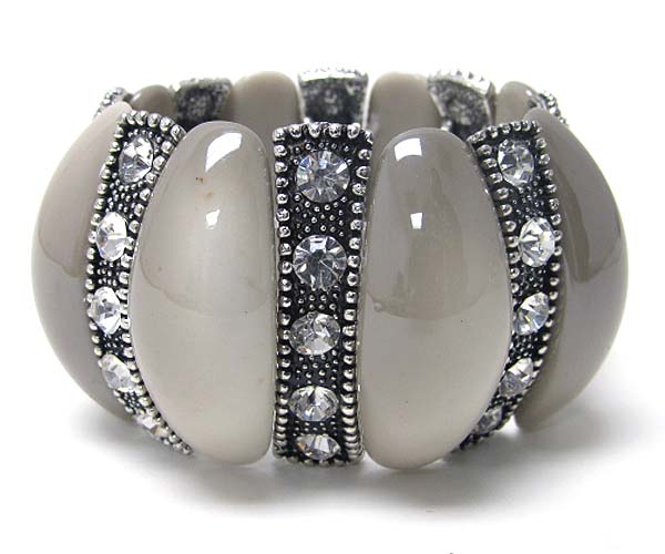 Crystal and acrylic bar link stretch bracelet